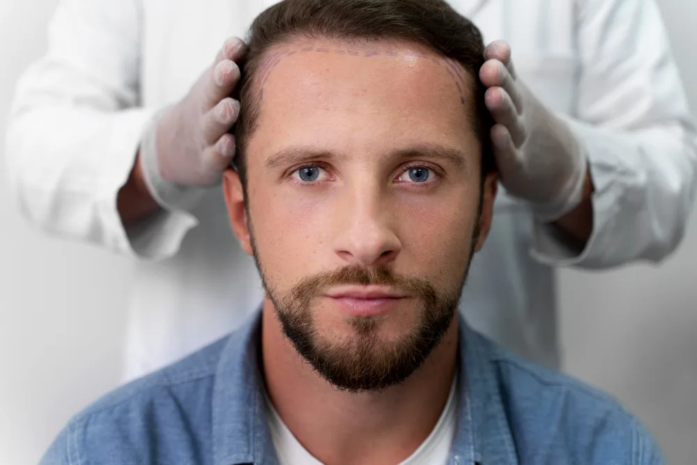 Planung der Haarlinie vor einer Haartransplantation ohne Rasur in Berlin